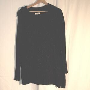 Calvin Klein Black Tunic White dots Pullover Top Asymmetric Hem